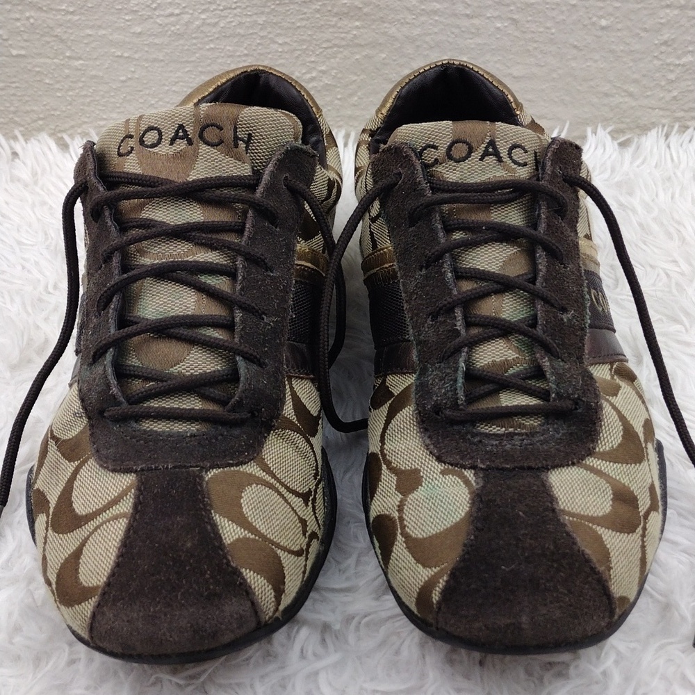 Coach Jayme Brown Suede Signature Canvas Metallic Detail Lace Up Sneaker - Picture 12 of 16